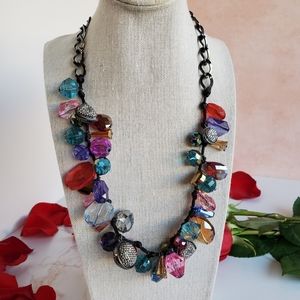 Multicolored mixed media necklace crystals charms findings necklace NWOT